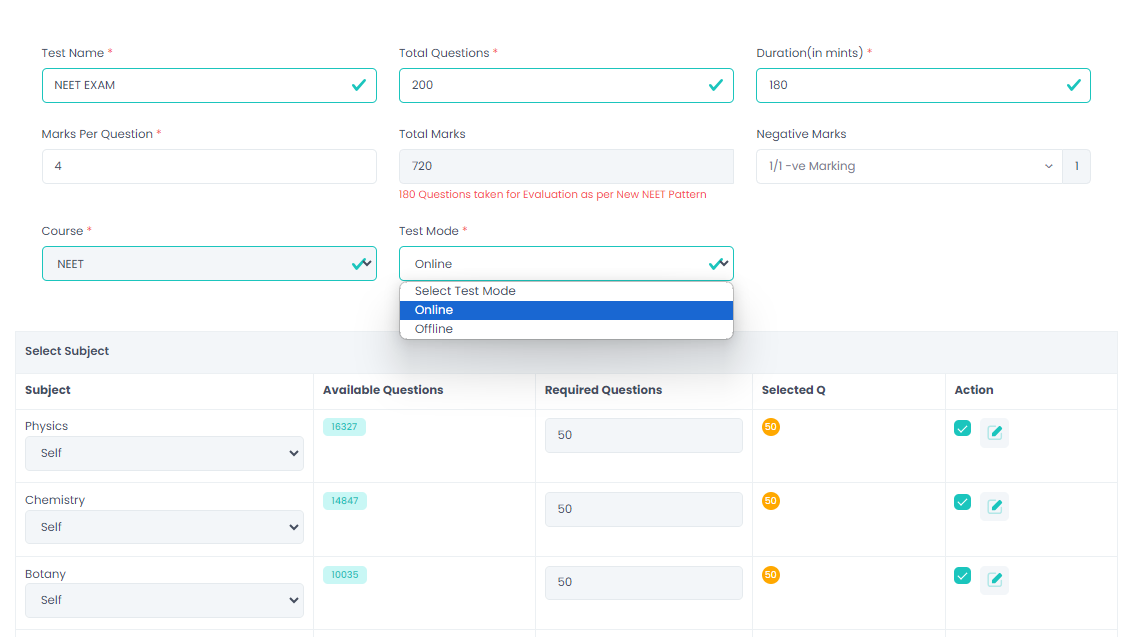 NTA pattern Online and Offline Assessmets