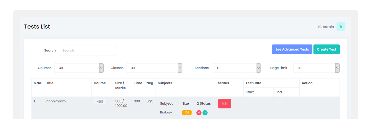 eTutor Online Exam Software Test List